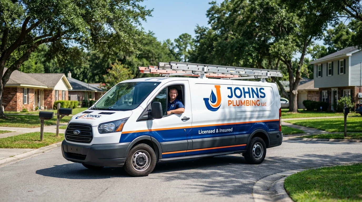 Johns Plumbing LLC service van in Rockport, ME