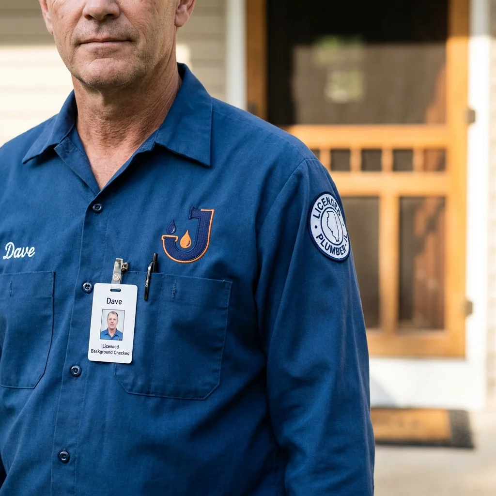 Licensed plumber showing ID badge in Rockport, ME