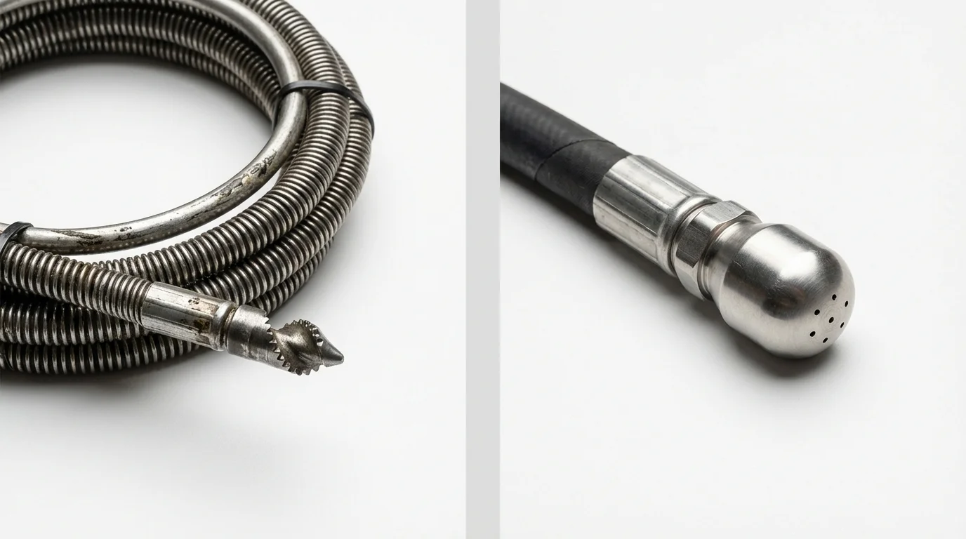 Drain snake cable and hydro jetting nozzle used for drain cleaning in Rockport, ME