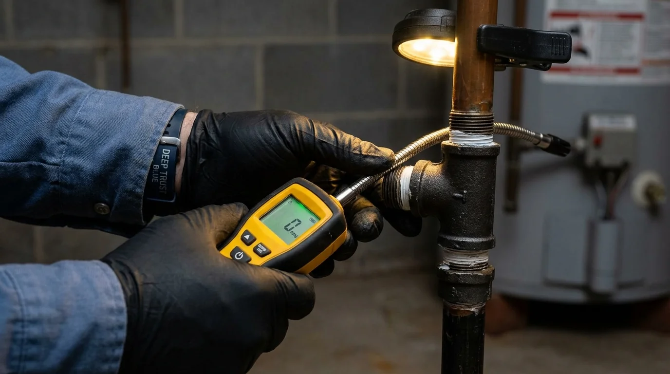 Gas leak detection with electronic sniffer by Johns Plumbing LLC in Rockport