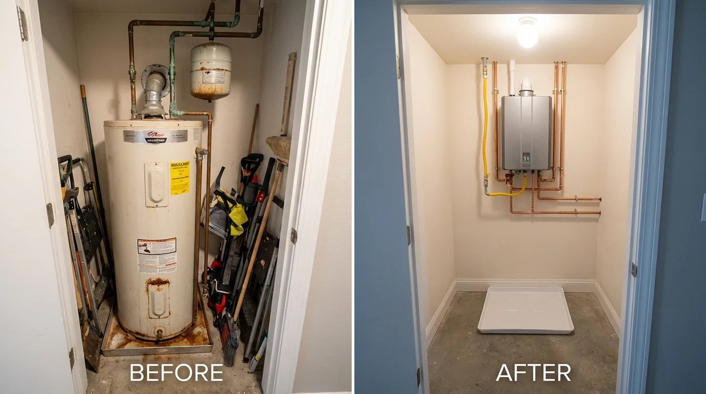 Tank water heater versus wall-mounted tankless unit comparison for Rockport, ME homeowners